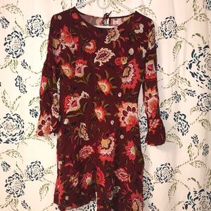 Floral 3/4 Sleeve Dress with Bell Sleeves